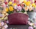 Leather makeup bag, bridesmaid gifts for her birthday, gifts for women personalized leather, gifts for mother, unique, floral bag product logo
