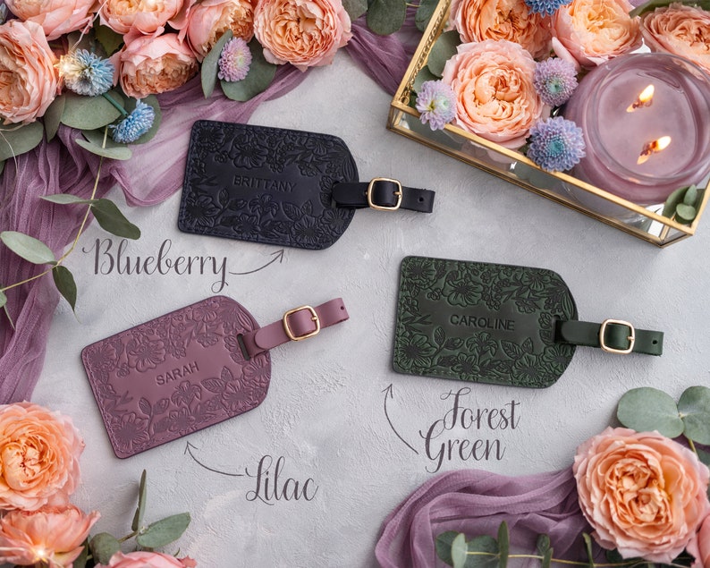 Leather luggage tags, bridesmaid gifts, luggage tag, luggage tags personalized, personalized luggage tag, name frame personalized tags image 2