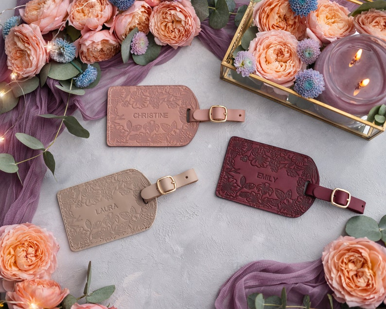 Leather luggage tags, bridesmaid gifts, luggage tag, luggage tags personalized, personalized luggage tag, name frame personalized tags image 1
