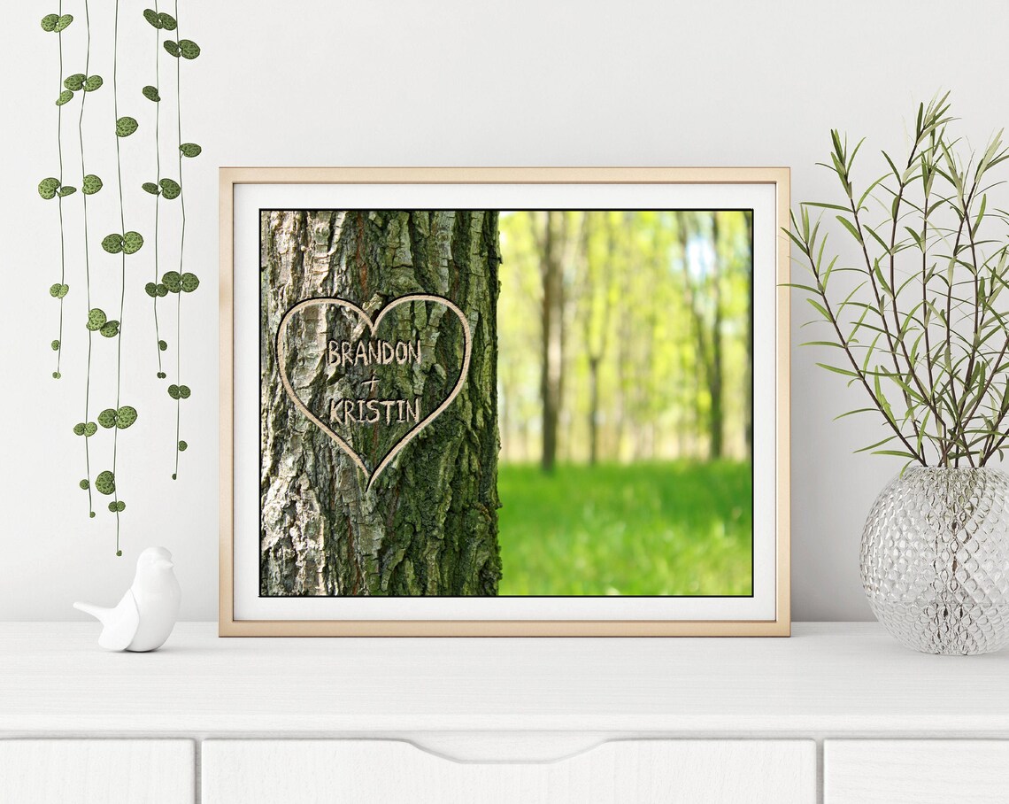 Personalized Wall Art Tree With Heart Carving Custom Wall Etsy Canada