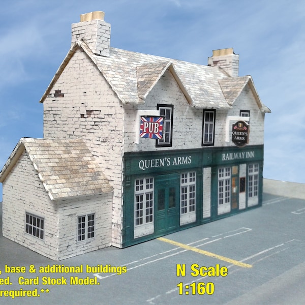 Paper Model British Pub Cardstock Kit - Paper Craft for Model Trains or Diorama N Scale Z Scale T Gauge