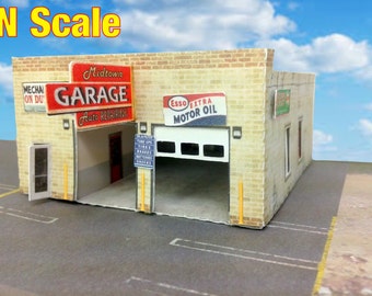 Paper Model Cardstock Model Garage Station N Scale or Z Scale or T Gauge For Diorama or Model Train Railroad - Auto Shop