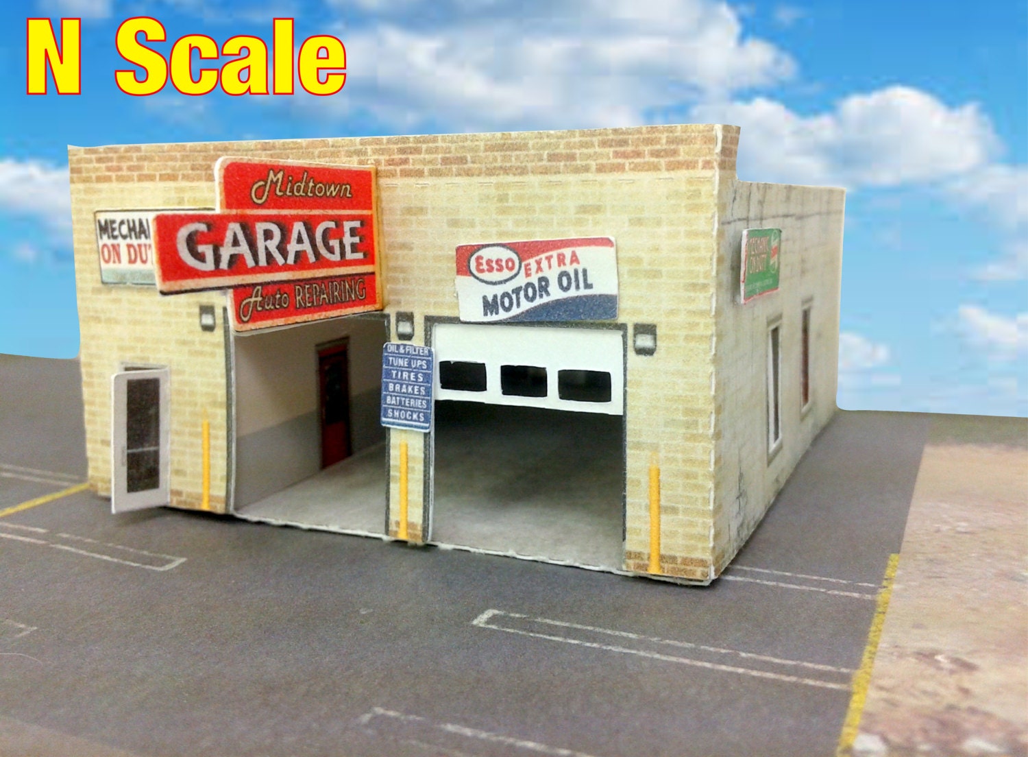 Paper Model Cardstock Model Garage Station N Scale or Z