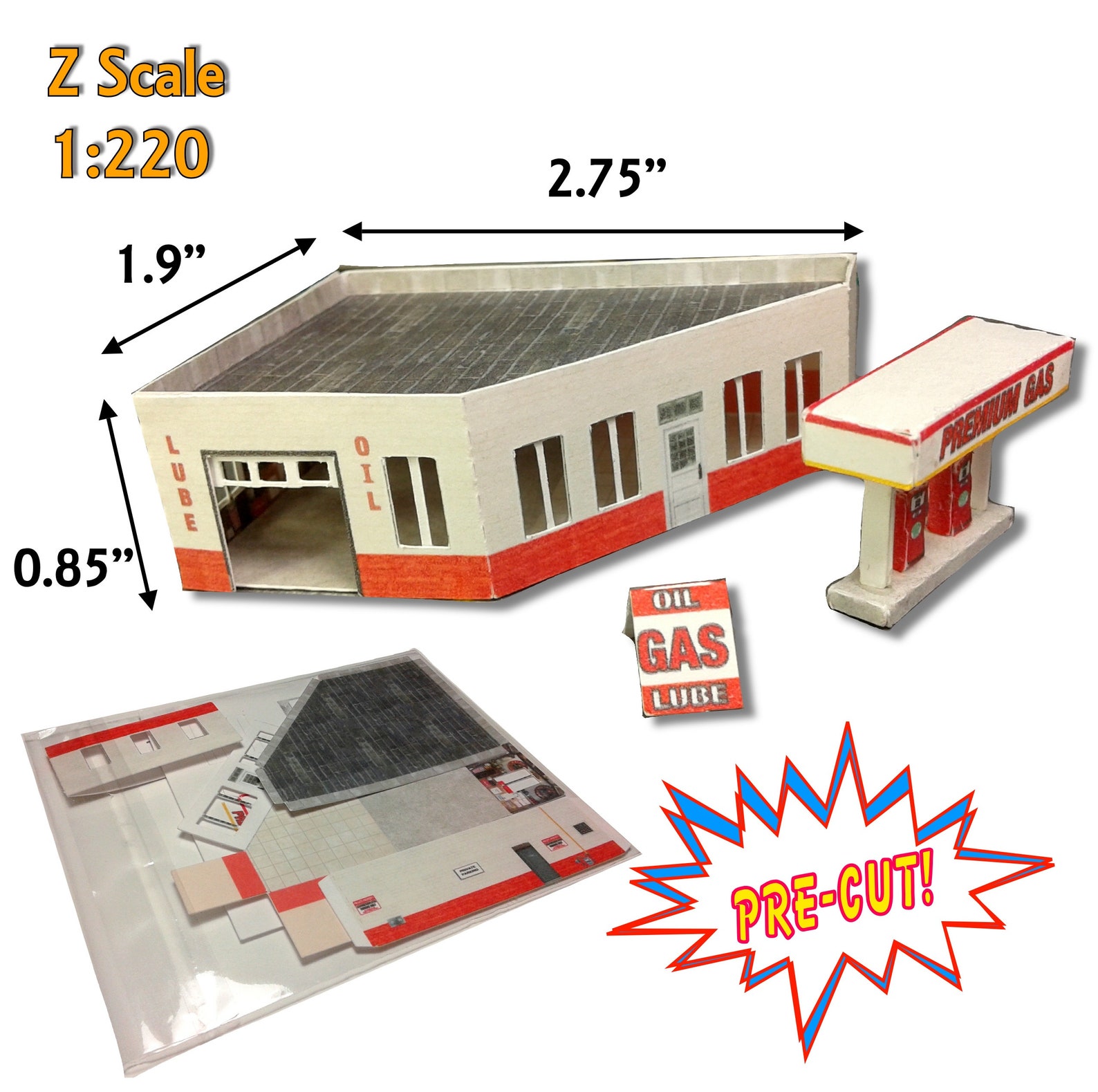 Paper Model Cardstock Pre Cut Model Kit Gas Station / Garage Etsy