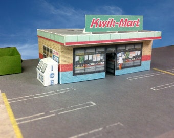 Pre Cut Paper Cardstock Building N Scale or Z Scale "Kwik Mart" Convenience Store for Model Railroad or Diorama