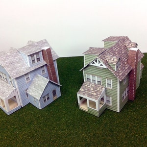 Paper House Cardstock Model House N Scale or Z Scale or T Gauge For Diorama or Model Trains and Railways Two Gabled Houses image 1