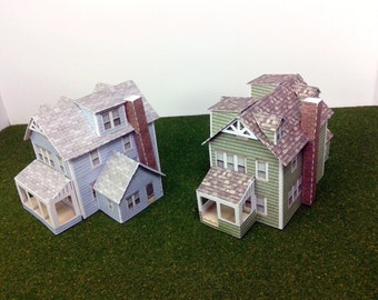 Paper House Cardstock Model House N Scale or Z Scale or T Gauge For Diorama or Model Trains and Railways - Two Gabled Houses