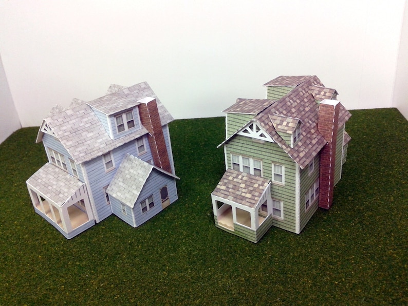 Paper House Cardstock Model House N Scale or Z Scale or T Gauge For Diorama or Model Trains and Railways Two Gabled Houses image 1