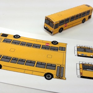 Miniature Paper Model Vehicle - School Bus - Cardstock Kit - Pre Cut and Scored, N Scale 1-160, Z Scale 1-220 and Gauge 1-450