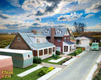 Casa de papel, cartulina, escala N, escala Z o escala T para dioramas o maquetas de trenes - Estilo Cape Cod / Casa de la época de la guerra