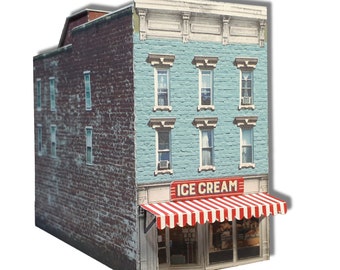 Paper Model Cardstock Model Downtown Shop & Apartments  N Scale or Z Scale or T Gauge For Diorama or Model Train DTS1