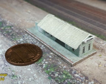 T Gauge 1:450 Scale Pre-Cut Cardstock Passenger Station Kit for Model Train or Diorama