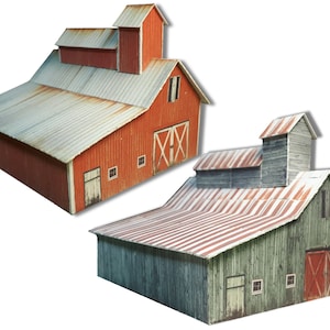 N Scale 1/160 or Z Scale 1/220 or T Gauge 1-450 Size Cardstock Pre-Cut Pre-Scored Papercraft Barn Kit for Model Train Railroad or Diorama