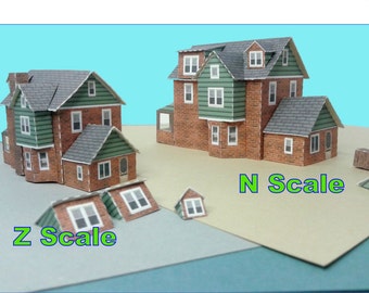 Paper House Card Stock House N Scale or Z Scale For Diorama or Model Train - Gabled House