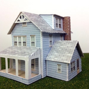 Paper House Cardstock Model House N Scale or Z Scale or T Gauge For Diorama or Model Trains and Railways Two Gabled Houses image 2