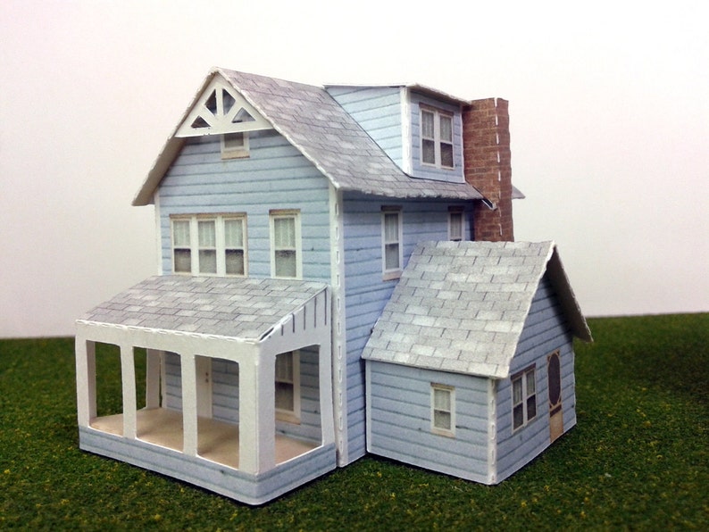 Paper House Cardstock Model House N Scale or Z Scale or T Gauge For Diorama or Model Trains and Railways Two Gabled Houses image 2