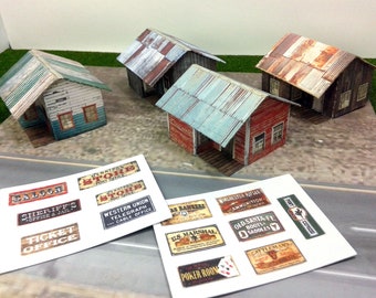 Paper Model Cardstock Model Weathered Shanty Buildings  N Scale or Z Scale For Diorama or Model Train