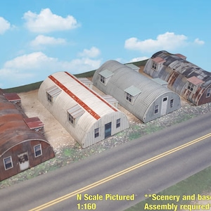 Kits de construction de modèles réduits en papier Quonset Hut - Créations en papier pour trains miniatures ou diorama à l'échelle N ou Z - Modèle en papier cartonné