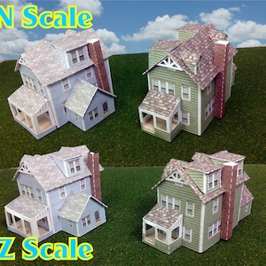 Paper House Cardstock Model House N Scale or Z Scale or T Gauge For Diorama or Model Trains and Railways Two Gabled Houses image 5
