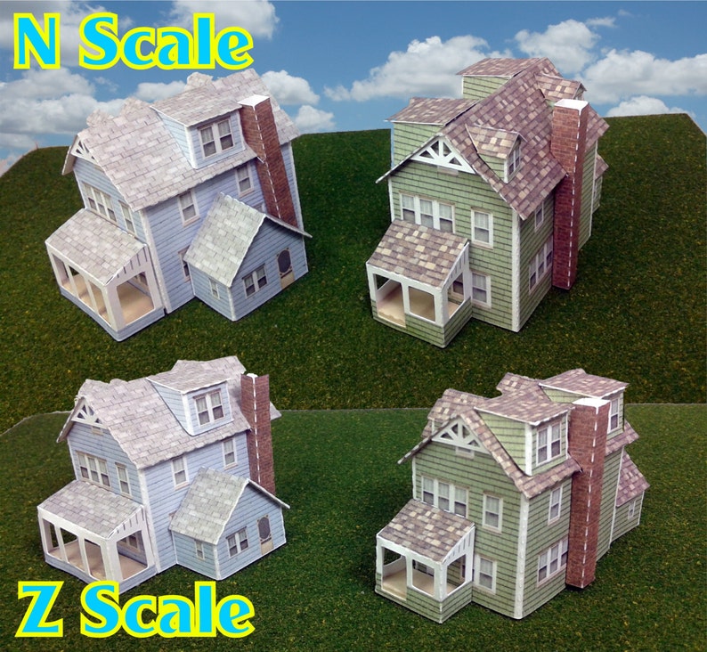 Paper House Cardstock Model House N Scale or Z Scale or T Gauge For Diorama or Model Trains and Railways Two Gabled Houses image 5