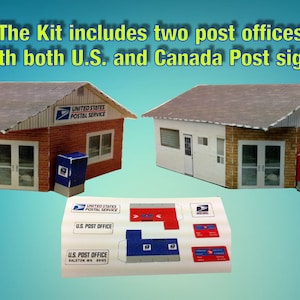 Kit de papier cartonné pour maquettes postales à l'échelle N ou Z pour diorama ou train miniature - U.S. Post/Canada Post Office