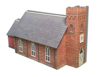 Pequeña iglesia rural, maqueta de papel, cartulina, escala N 1:160 o escala Z 1/220, para diorama o maqueta de trenes.