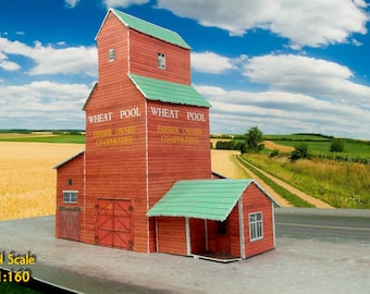 Pre-Cut Paper Model Cardstock Model Grain Elevator N Scale or Z Scale or T Gauge For Diorama or Model Train Railway