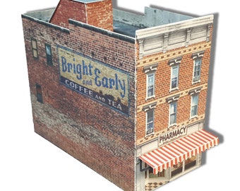 Paper Model Cardstock Model Downtown Shop & Apartments  N Scale or Z Scale or T Gauge For Diorama or Model Train DTS5