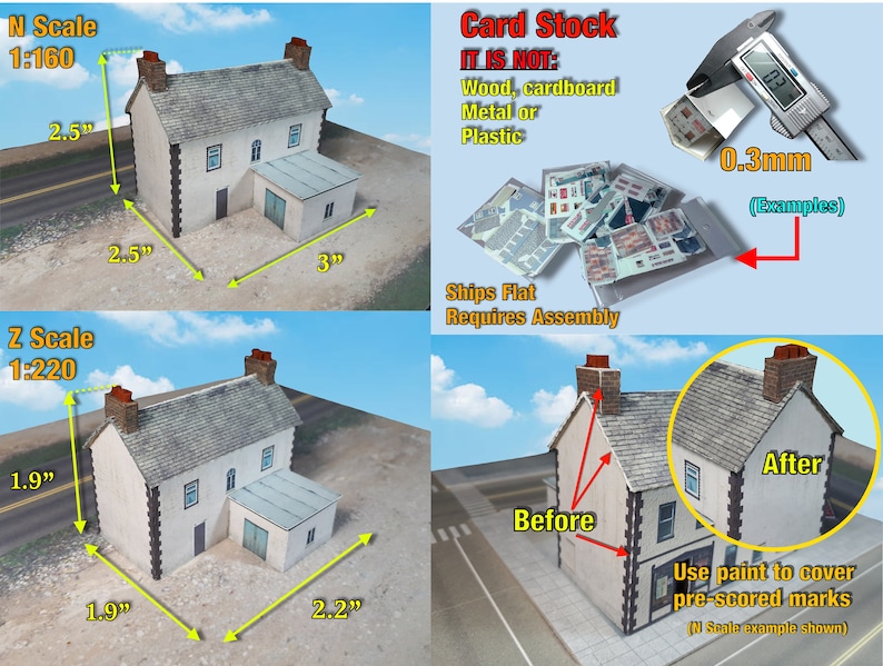 Precut Cardstock Paper Model Buildings for N Scale Railway or Etsy