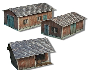 Paper Model Weathered Sheds Card Stock Kits - Papiermodelle für Modelleisenbahn oder Diorama N/Z-Skala - Modelleisenbahn