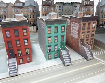 Maquetas de casas adosadas de cartulina en cartulina: escala N, Z o T para dioramas o maquetas de trenes.