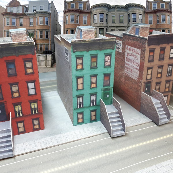 Paper Model Cardstock Row House Building Cardstock kits - N or Z scale or T Gauge for Diorama or Model Train