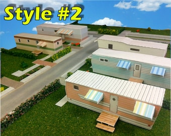 Paper Model Mobile Home Trailer Park Homes Cardstock Kits - Model Trains or Diorama N 1-160 Z Scale 1-220 and T Gauge 1-450