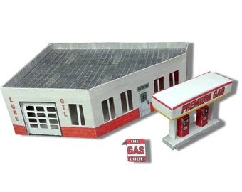 Paper Model Cardstock Pre Cut Model Kit - Gas Station / Garage N scale 1/160 or Z Scale 1/220 for Model Train or Diorama