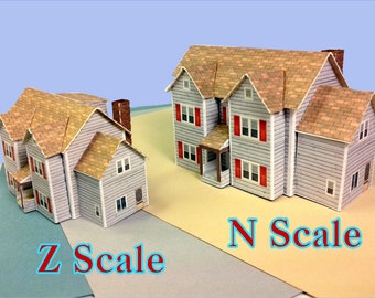 Customizable Paper House Card Stock House N Scale or Z Scale For Diorama or Model Train - Gabled House