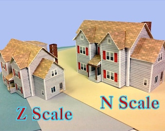 Customizable Paper House Card Stock House N Scale or Z Scale For Diorama or Model Train - Gabled House