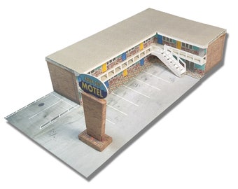 Modelo de papel y cartulina en escala N o Z para construcción de un motel para trenes en miniatura o dioramas: kit de cartulina precortada y rayada