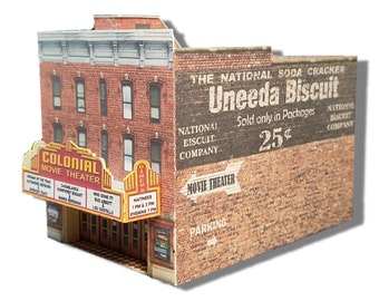 N Scale or Z Scale Model Train Building - Downtown Movie Theater - For Model Railway or Diorama - Cardstock Paper Model Kit