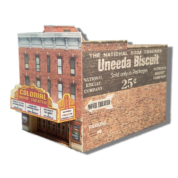 N Scale or Z Scale Model Train Building - Downtown Movie Theater - For Model Railway or Diorama - Cardstock Paper Model Kit