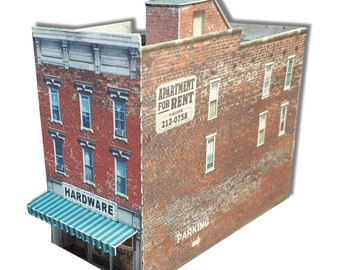 Paper Model Cardstock Model Downtown Shop & Apartments  N Scale or Z Scale or T Gauge For Diorama or Model Train DTS3