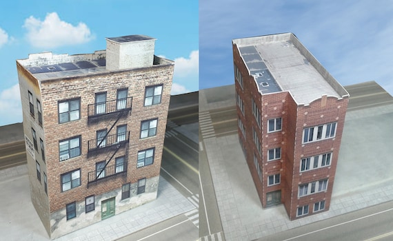 Paper Model Cardstock Building Chicago or Brooklyn Style Apartment Pre-Cut Cardstock Kit Set - N , Z or T Gauge for Diorama or Model Train