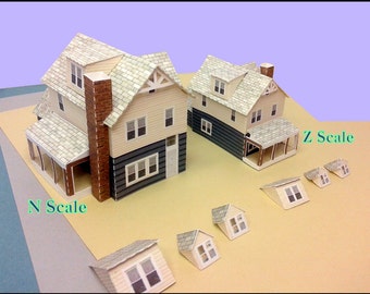 Cardstock N Scale Model House or Z Scale or T Gauge  For Diorama or Model Train - Gabled House