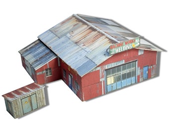 N Scale 1/160 or Z Scale 1/220 Model Train Shed Building Welding Shop - Cardstock  Papercraft Kit for Model Train Railroad or Diorama