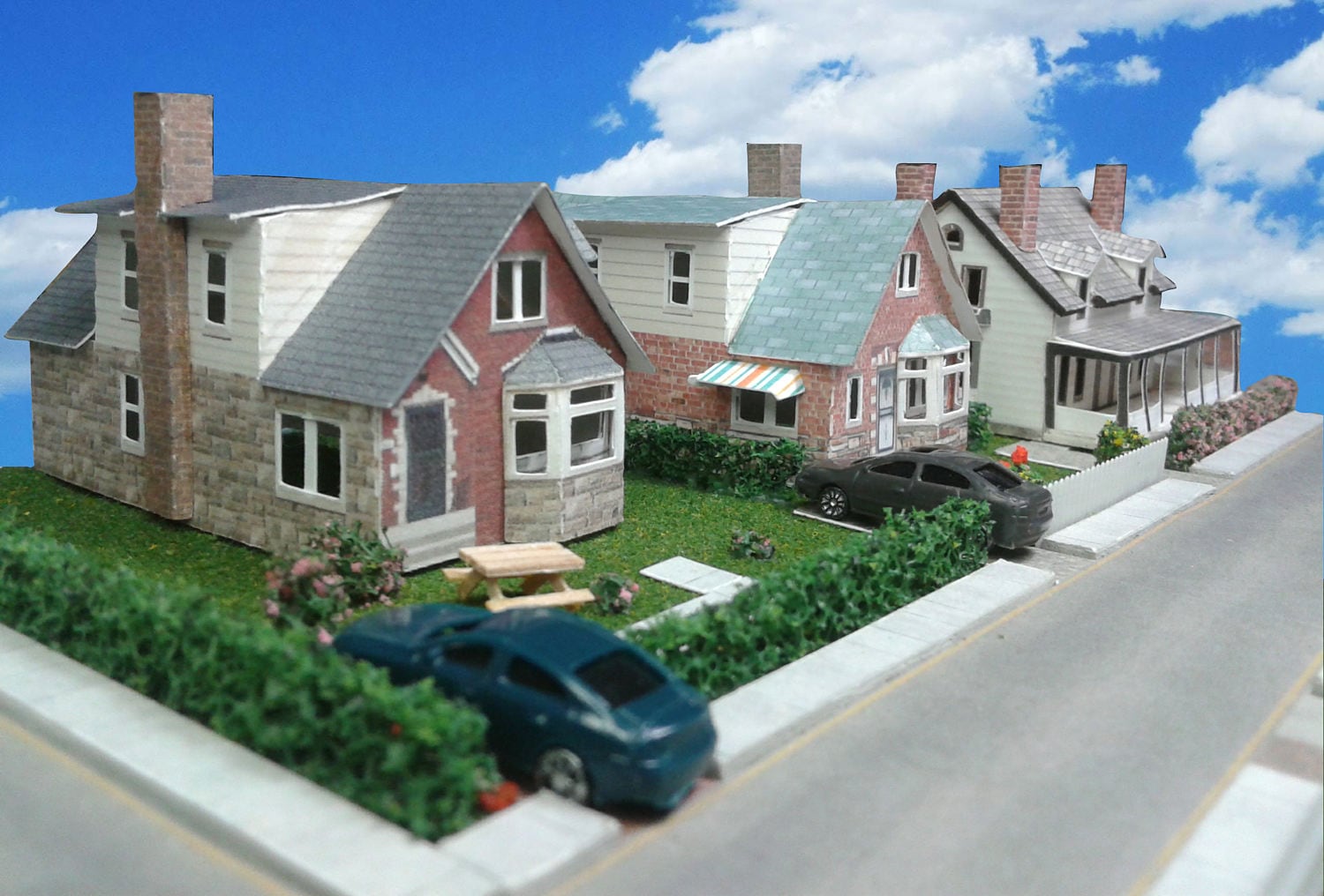 N Scale 1-160 House or Z Scale 1-220  or T Gauge 1:450 Cardstock Model Houses - For Diorama or Model Railroad Train Layout