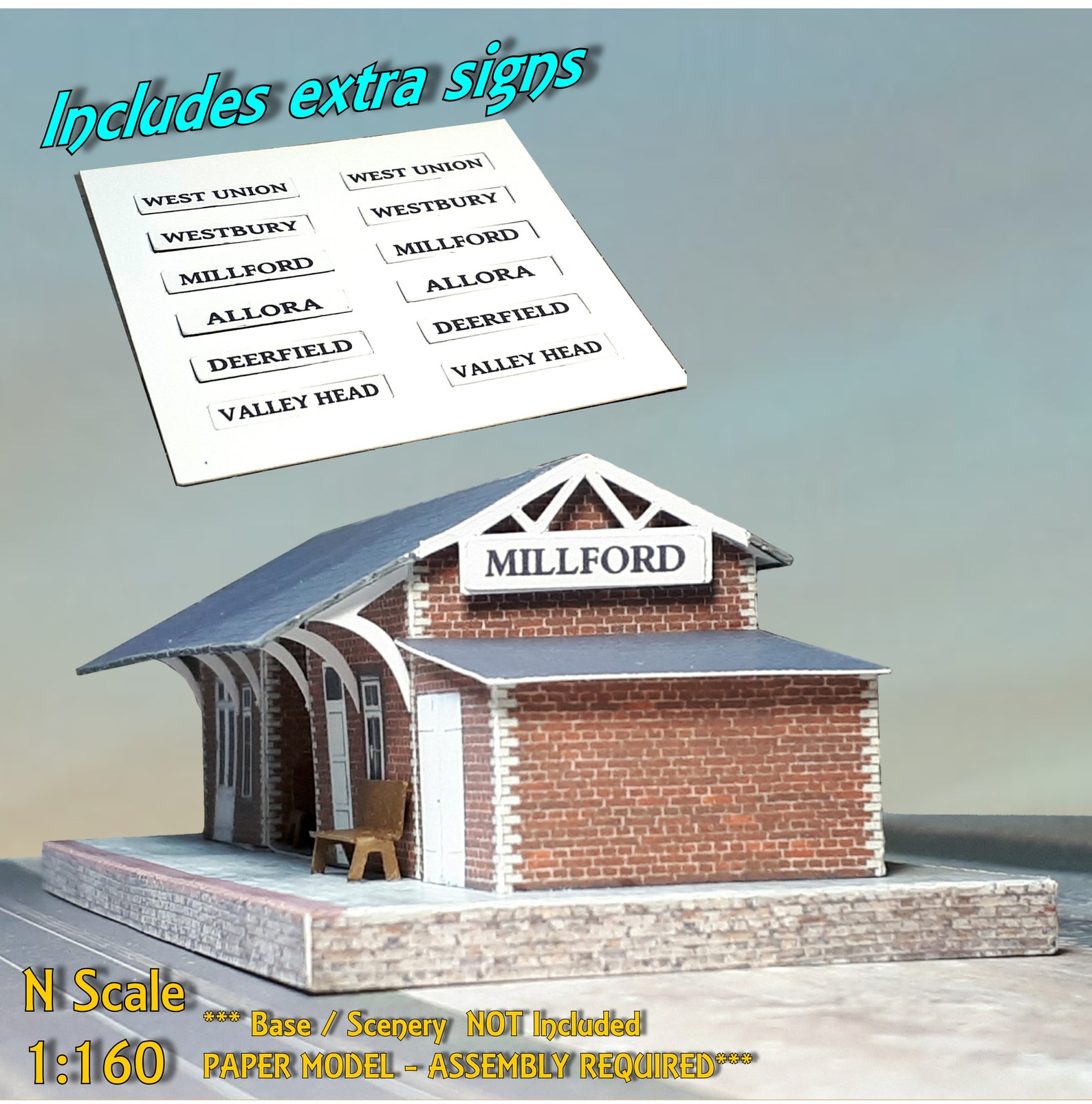 Cardstock Building Kit N Scale or Z Scale or T Gauge Train Station for ...