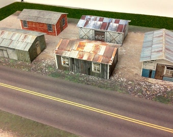 Paper Model Weathered Sheds Cardstock Kits N Scale 1/160 or Z Scale 1/220 or T Gauge - Paper Craft for Model Trains or Diorama N/Z Scale
