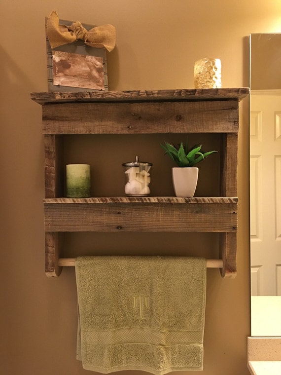 Rustic bathroom shelf with towel hanger Etsy