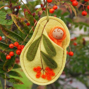 Rowan Fairy Baby Doll: Waldorf Natural Toy in Wool Felt Pod