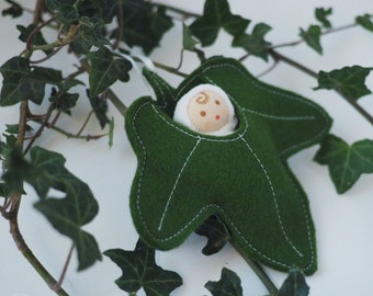 Tiny baby fairy in an ivy leaf, Ivy leaves, Woodland fairy, waldorf doll