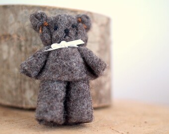 Tiny teddy bear, miniature felt teddy bear, small bear, wool felt animal, felt toy